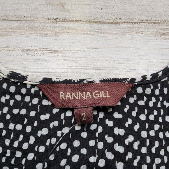 Ranna Gill Anthropologie Black Ruffled Polka Dot Sleeveless Embroidered Blouse 2 - Picture 3 of 8